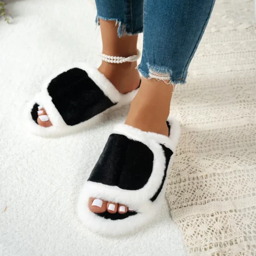 Chaussons femme en fausse fourrure douce – intérieur molletonné et semelle antidérapante