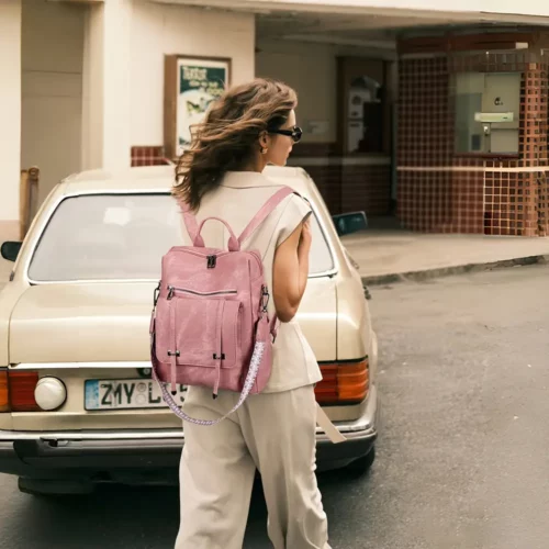 Sac à dos femme 3-en-1 en cuir végan avec poche antivol – usage quotidien
