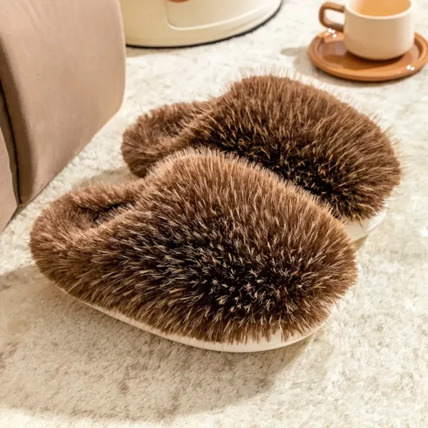 Chaussons femme en fausse fourrure douce – semelle antidérapante, confort hiver