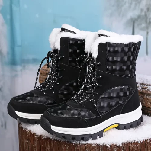 Bottes de neige femme mi-mollet doublées en peluche antidérapantes imperméables