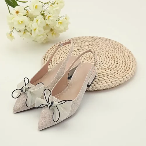 Escarpins femme à talon bas et bout pointu – confort chic avec nœud élégant