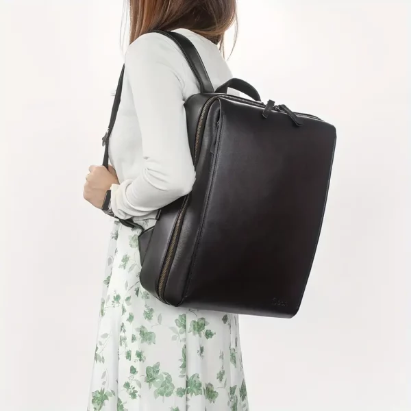 Sac à dos femme en cuir véritable noir – Élégant et compatible ordinateur portable