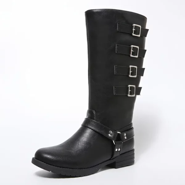 Bottes Chelsea femme à talon épais – bout rond, sangles boucle style punk