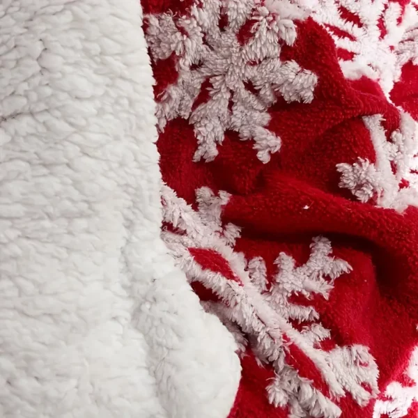 Plaid Noël double couche motif flocon – couverture douce lavable hiver cosy