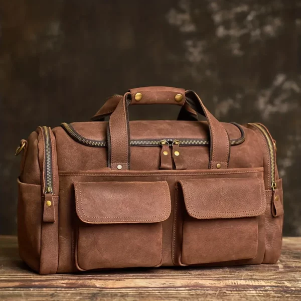 Sac week-end femme en cuir souple – grand sac de voyage avec poches zippées