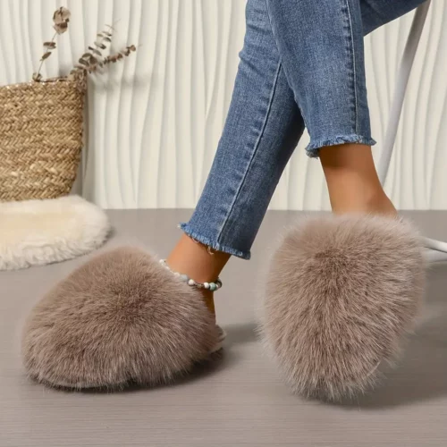 Chaussons femme en fausse fourrure douce – pantoufles d'intérieur confortables