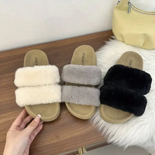 Chaussons femme en fausse fourrure douce – confort chaud intérieur cocooning