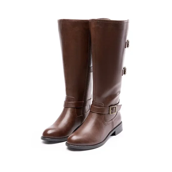 Bottes femme à talon bas avec zip latéral – style équestre rétro dépliable