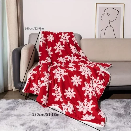 Plaid Noël double couche motif flocon – couverture douce lavable hiver cosy