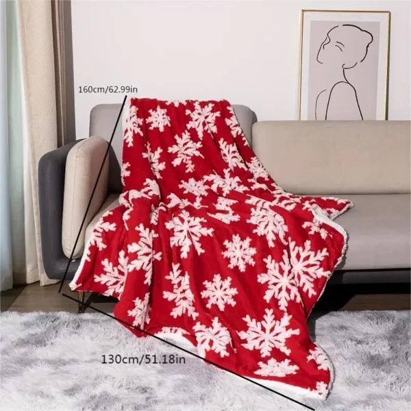 Plaid Noël double couche motif flocon – couverture douce lavable hiver cosy