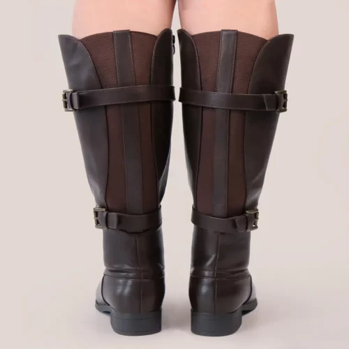 Bottes femme à tige large en simili cuir – bout rond, talon épais, style élégant