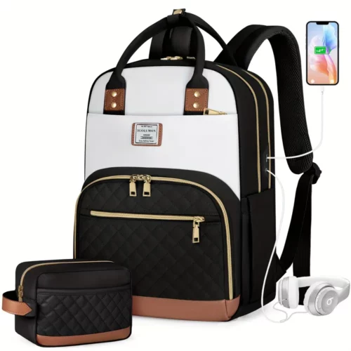Sac à dos élégant pour ordinateur femme – set 2 pièces avec pochette assortie