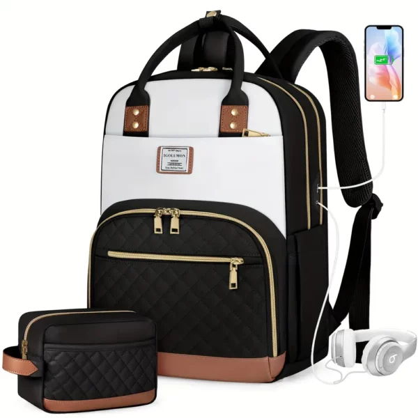 Sac à dos élégant pour ordinateur femme – set 2 pièces avec pochette assortie