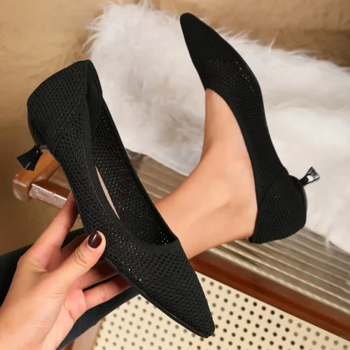 Escarpins femme confort tricotés à talon bas – élégants pour mariage ou soirée
