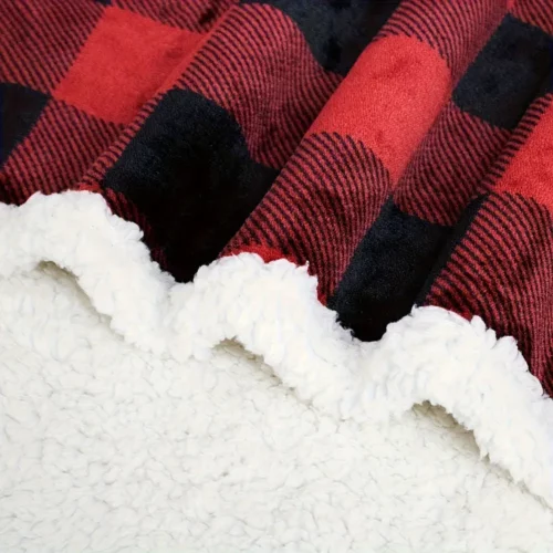 Plaid en flanelle douce réversible – motif carreaux rouge noir – ultra confortable