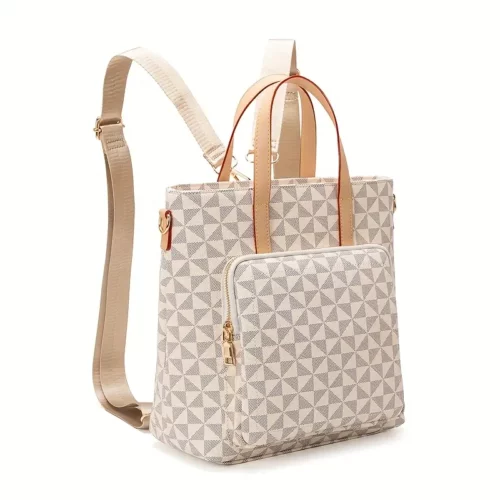 Sac à dos léger convertible femme – style urbain, bandoulière amovible, motif géométrique