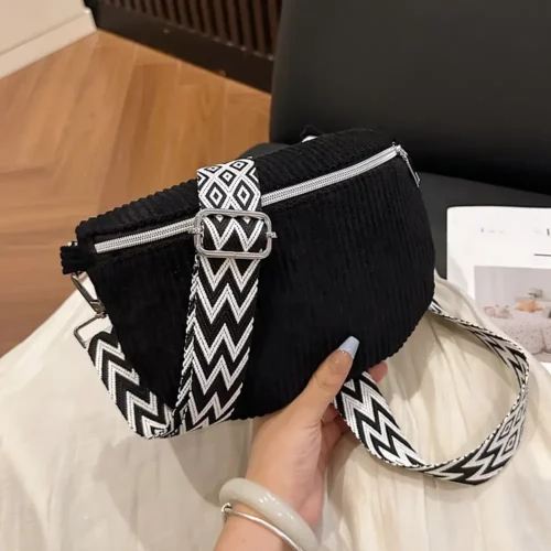 Sac banane femme en velours côtelé – style vintage avec bandoulière ajustable