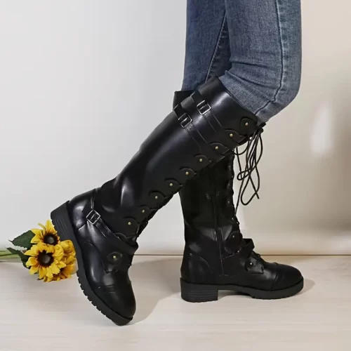 Bottes cavalières femme en cuir – bout rond, talon bas et zip latéral