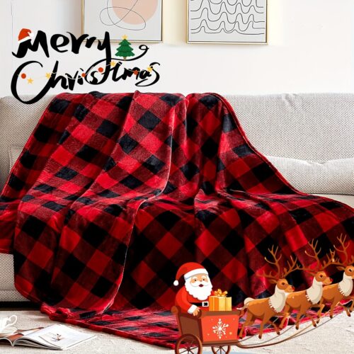 Plaid de Noël réversible en flanelle polaire – style vintage doux et chaud