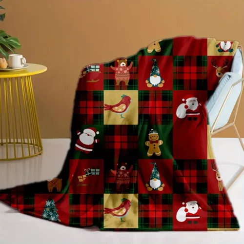 Plaid polaire de Noël doux – motif renne et flocons pour canapé ou lit