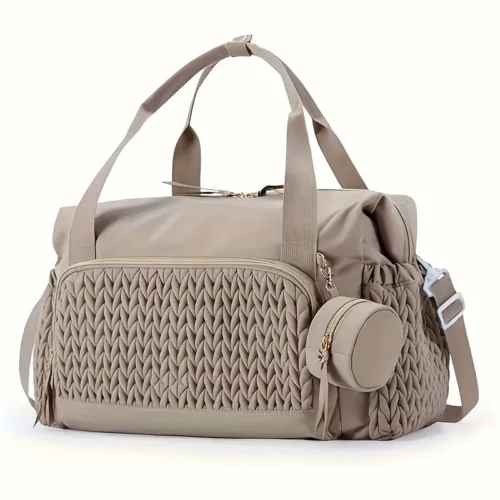 Sac week-end femme en nylon matelassé noir – élégant et lavable en machine