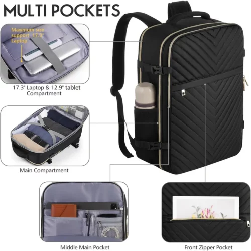 Sac à dos femme pour ordinateur portable – polyester uni, usage travail et voyage