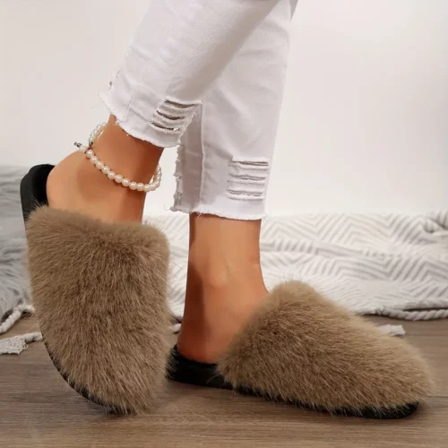 Chaussons femme en fausse fourrure épaisse – confort moelleux d'intérieur