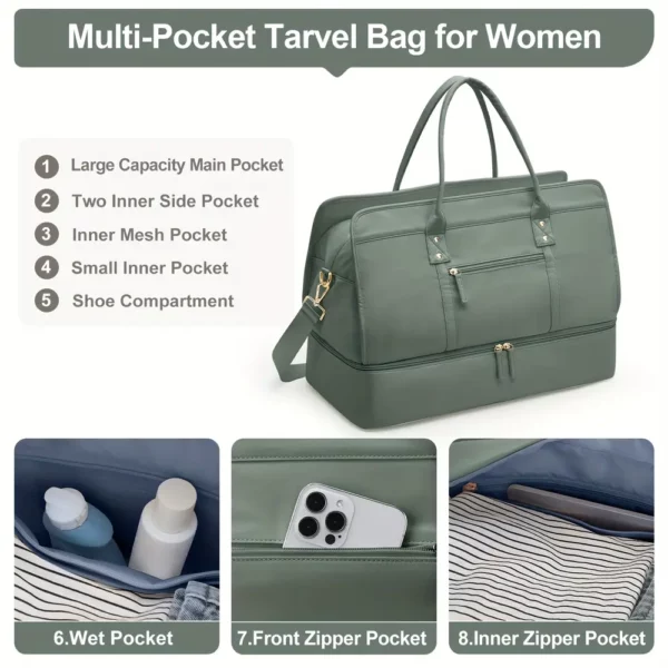 Sac week-end femme en nylon avec compartiments séparés – idéal sport et voyage