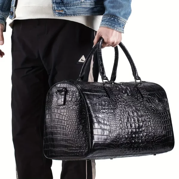 Sac week-end femme en cuir véritable motif crocodile – élégant et spacieux noir