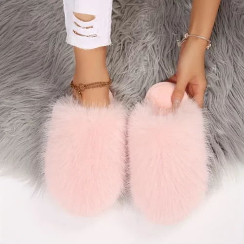 Chaussons femme fourrés en peluche douce – confort chaud pour l'hiver