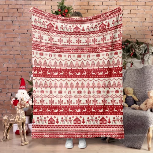 Plaid de Noël en flanelle douce – couverture chaude à motif festif cosy