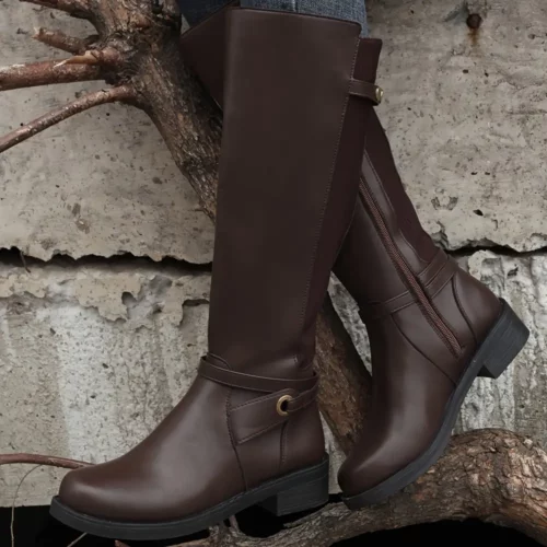 Bottes cavalières femme en cuir noir – style équestre avec fermeture latérale