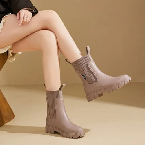 Bottes de pluie femme style Chelsea en caoutchouc – semelle épaisse antidérapante