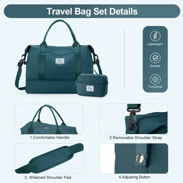 Sac de voyage femme en nylon imperméable – ensemble week-end 2 pièces élégant