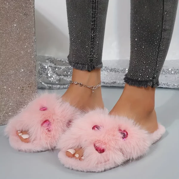 Chaussons femme en fausse fourrure douce – Pantoufles d’intérieur hivernales chaudes