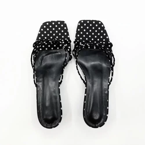 Sandales à petit talon femme – mule élégante à pois bout carré confortable