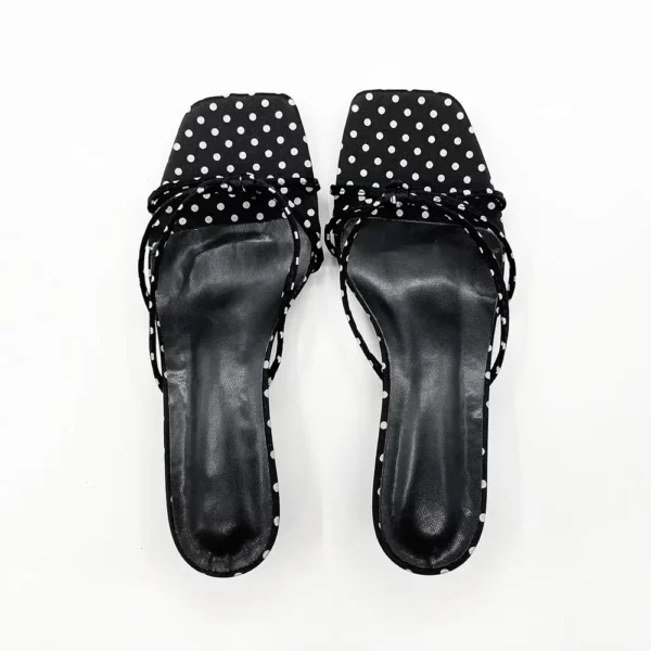 Sandales à petit talon femme – mule élégante à pois bout carré confortable