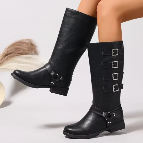 Bottes Chelsea femme à talon épais – bout rond, sangles boucle style punk