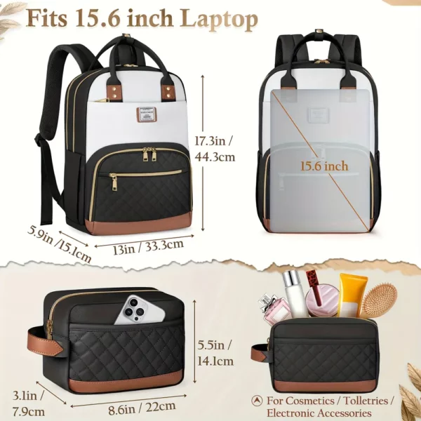 Sac à dos élégant pour ordinateur femme – set 2 pièces avec pochette assortie