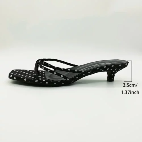 Sandales à petit talon femme – mule élégante à pois bout carré confortable
