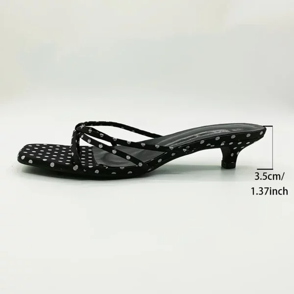 Sandales à petit talon femme – mule élégante à pois bout carré confortable