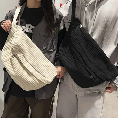 Sac banane femme en velours côtelé – bandoulière tendance grande capacité