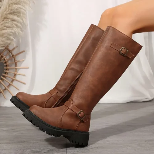 Bottes cavalières femme en cuir vintage – style équestre élégant