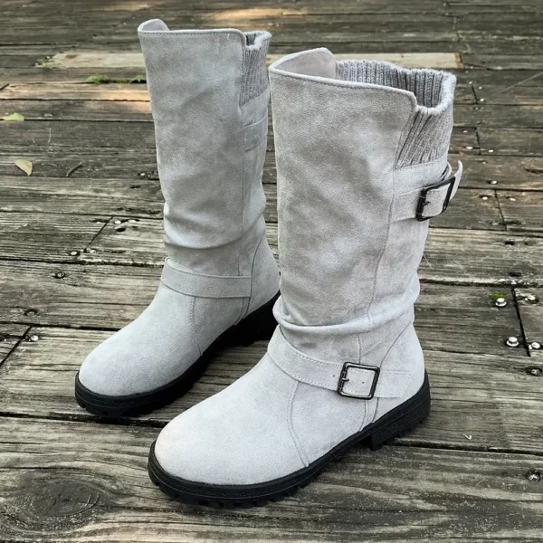 Bottes western femme à talon épais – design froncé été 2025, bout rond confort