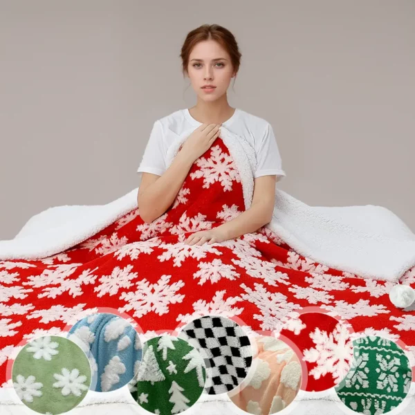 Plaid de Noël doux double couche – couverture cocooning motif festif chaleureux