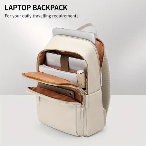 Sac à dos femme élégant pour ordinateur – léger, compartiments multiples, beige