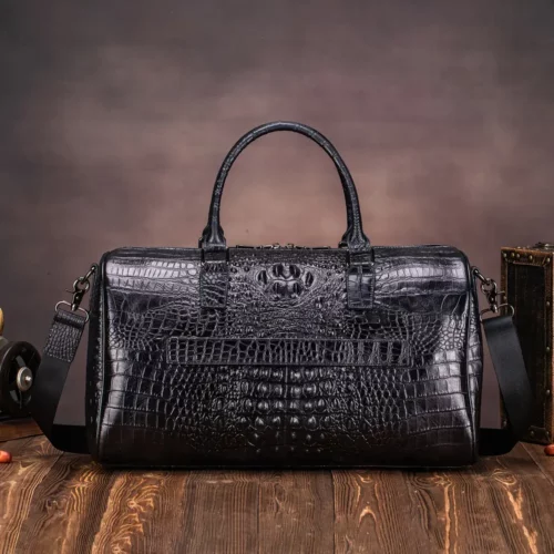 Sac week-end femme en cuir véritable motif crocodile – élégant et spacieux noir
