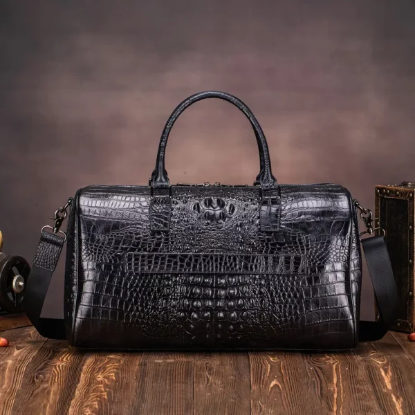Sac week-end femme en cuir véritable motif crocodile – élégant et spacieux noir