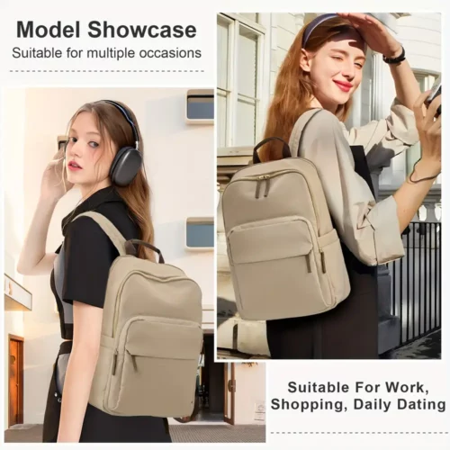 Sac à dos femme élégant pour ordinateur – léger, compartiments multiples, beige