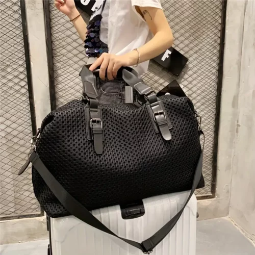 Sac week-end femme Oxford avec bandoulière réglable – style décontracté noir